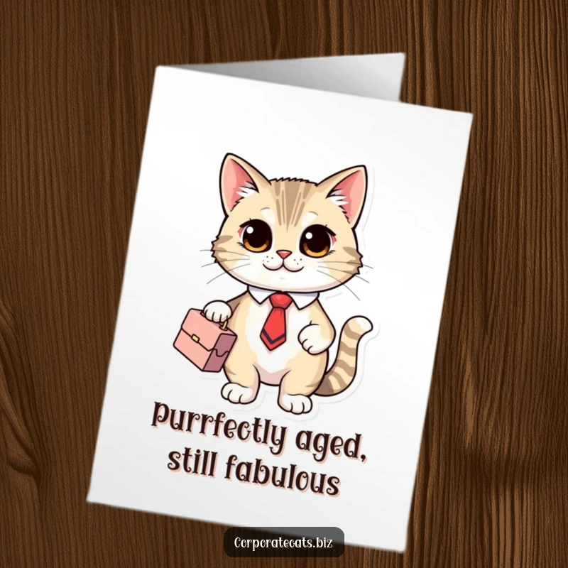 Funny Free Printable Birthday Card: Cute cat in a tie and briefcase, ready for business and birthday wishes.