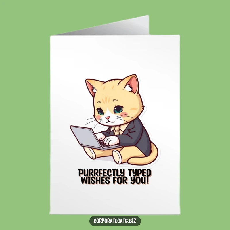 Free Printable Birthday Card: Business Cat Typing - Funny Downloadable Boss Gift