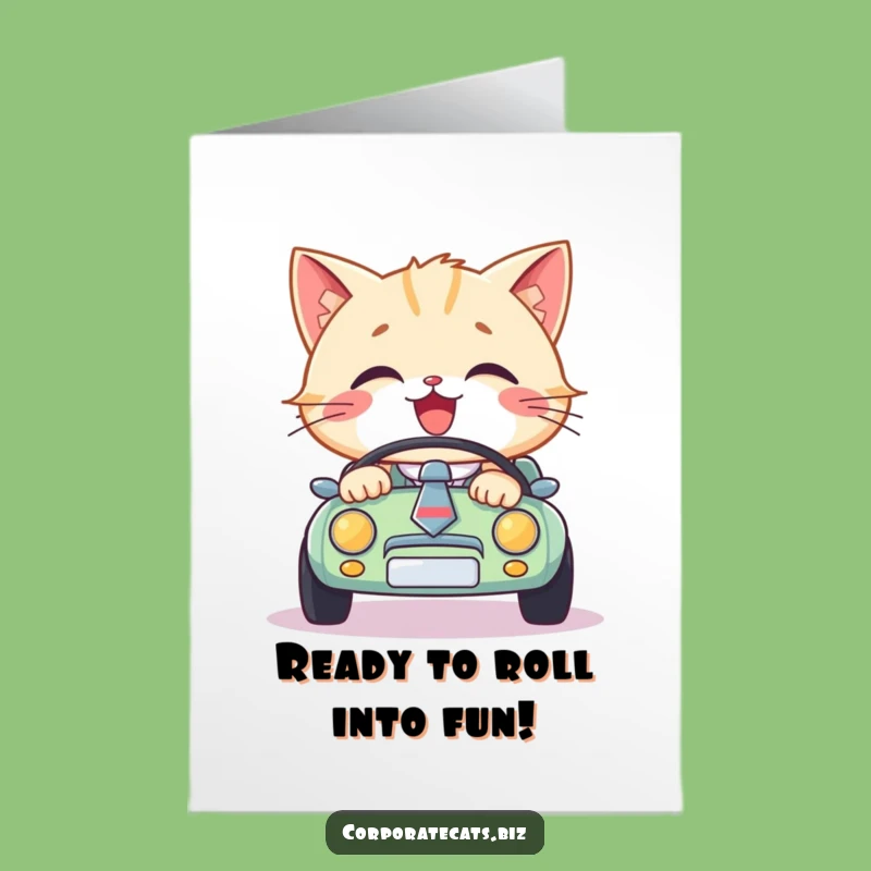 Free Printable Birthday Card: Dapper Cat Driver, Road Trip Humor, Fun Downloadable Gift.