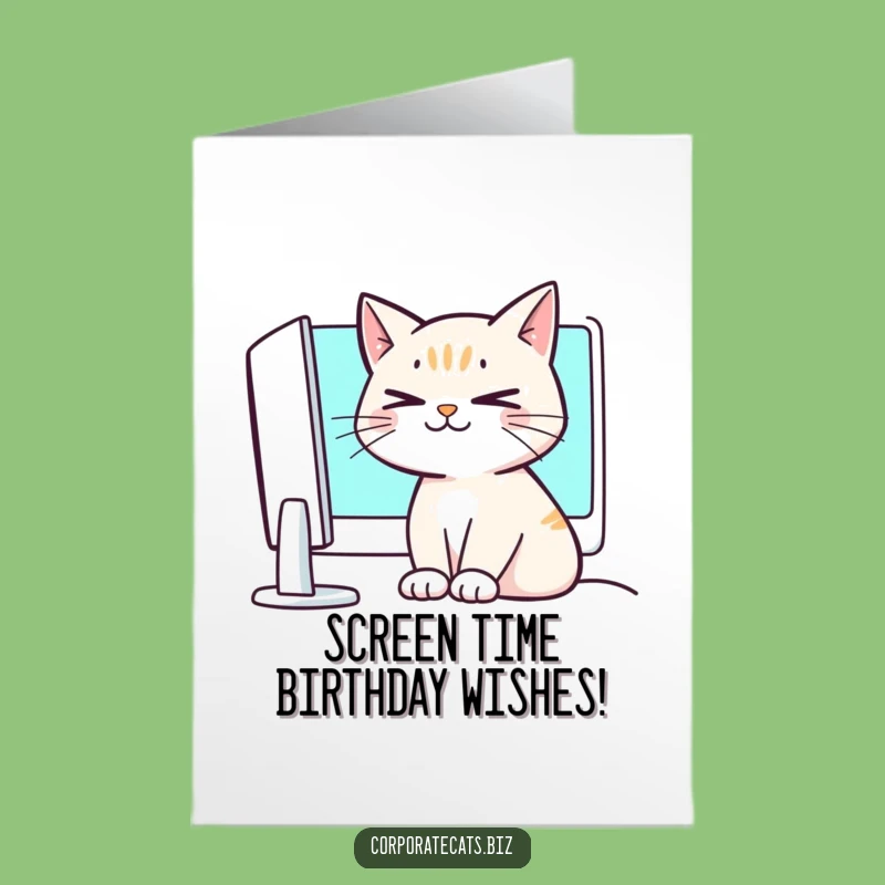 Free Printable Funny Birthday Card: Crossed-Eyed Cat at Computer - LOL Downloadable Gift