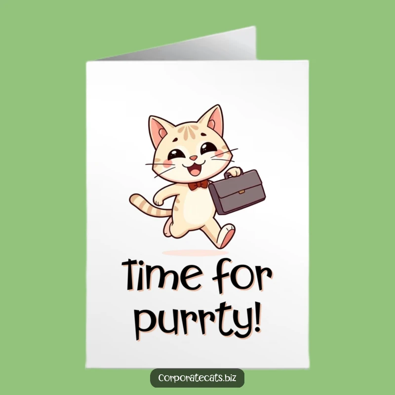 Free Printable Cat Birthday Card: Business Cat Running Downloadable Funny Greeting