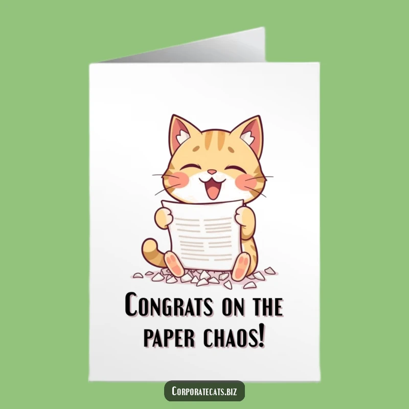 Free Printable Congrats Card: Cat Shredding Stress, Funny Downloadable Relief