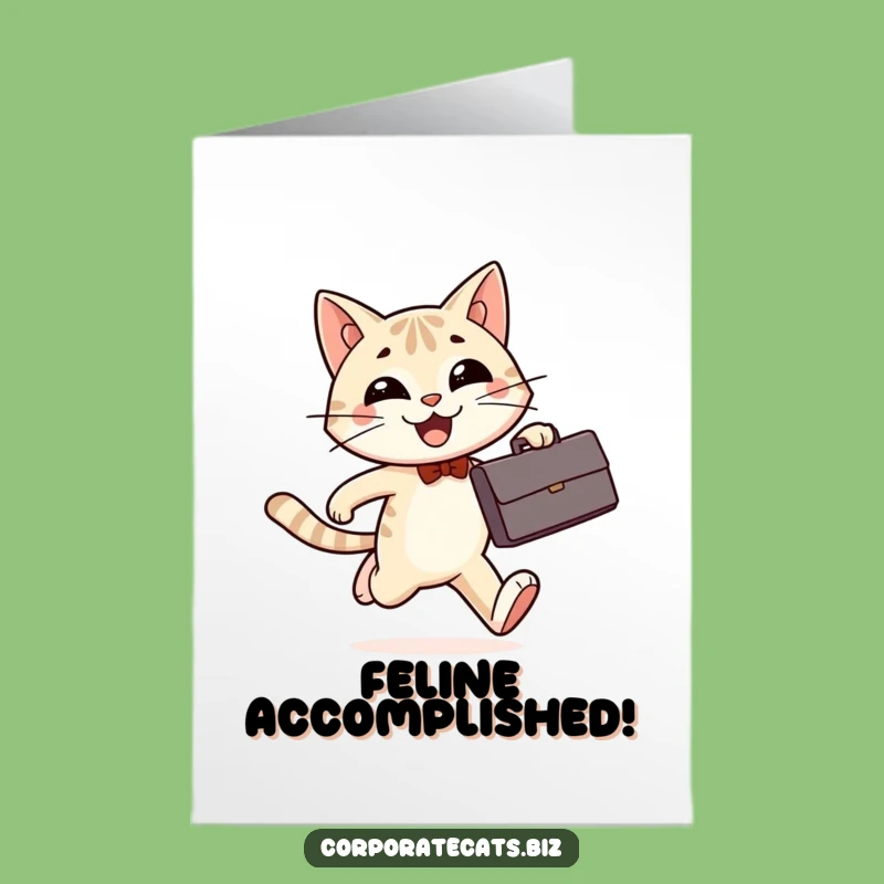Free Printable Cat Congrats Card: Business Cat Running Downloadable Funny Greeting