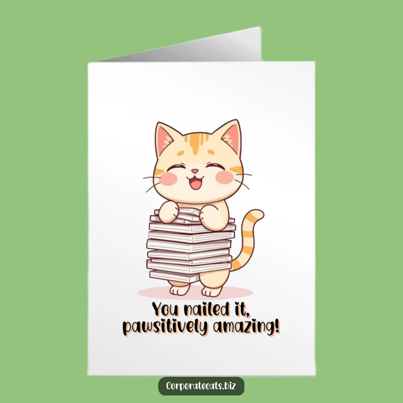 Free Printable Cat Card: Funny Congrats for Paperwork Proving Your Success
