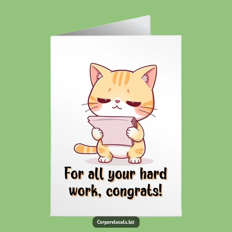 Free Printable Congrats Card: Cat Surviving Paperwork, Funny Downloadable Gift