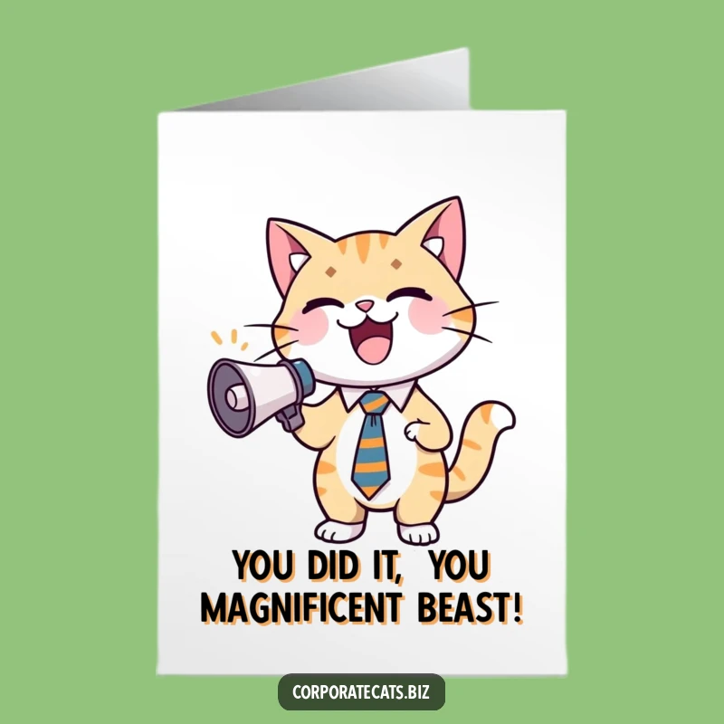 Free Printable Congrats Card: Cheering Cat, Your Humorous Downloadable Gift Solution!