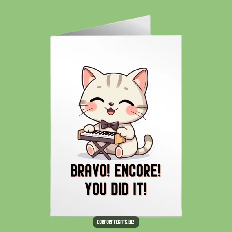 Free Printable Congrats Card: Dapper Cat Pianist, Humorous Musical Achievement Downloadable Gift