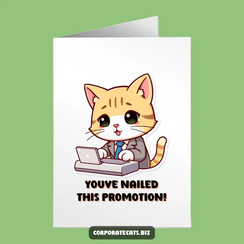 Free Printable Congrats Card: Dapper Cat Typing Success, Humorous Achievement Downloadable Gift