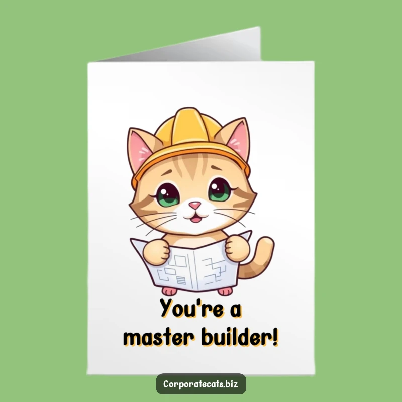Free Printable Congrats Card: Master Builder Cat - Funny Downloadable Gift for Projects