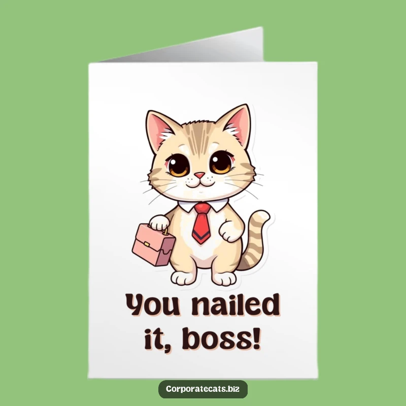 Free Printable Congrats Card: Success Cat Boss - Funny Downloadable Gift for Achievements