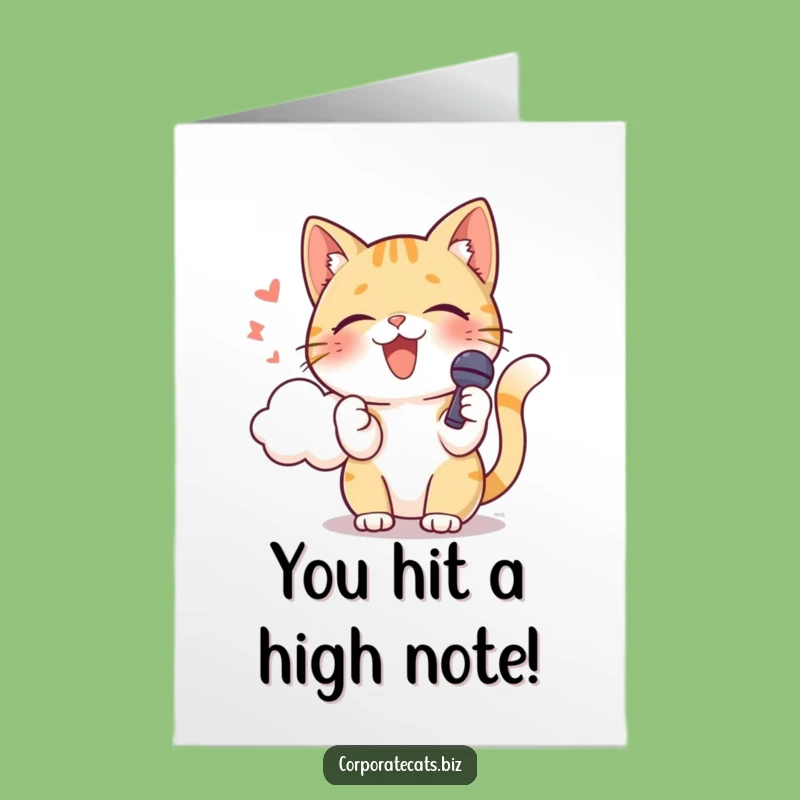 Free Printable Funny Cat Congrats Card: Singing Star Cat Microphone Downloadable Gift