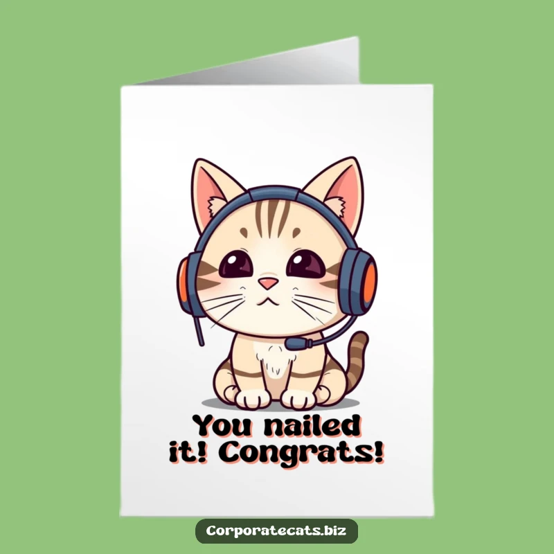 Free Printable Funny Congrats Card: Focused Cat Video Call - Instant Downloadable Cheer