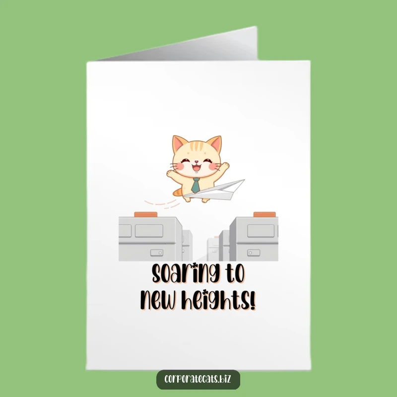 Free Printable Congratulations Card: Cat's Success Flight - Funny Achievement Download