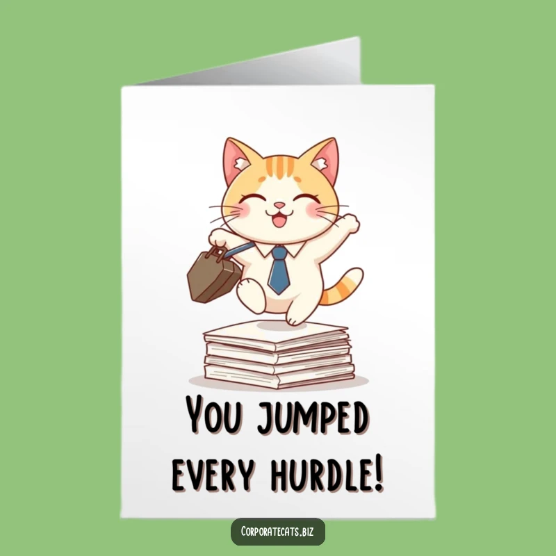 Free Printable Congrats Card: Cat's Paper Leap, Funny Downloadable Gift