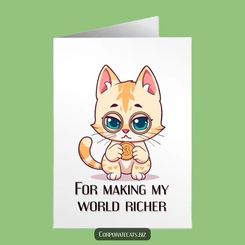 Free Printable Thank You Card: Monocle Cat Investor, Witty Humorous Downloadable Gift