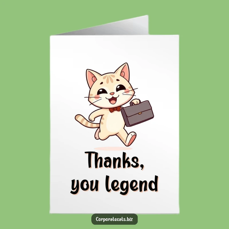 Free Printable Cat Thank You Card: Business Cat Running Downloadable Funny Greeting