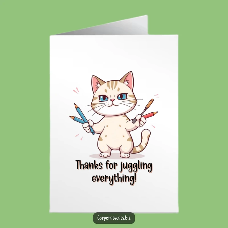 Free Printable Thank You Card: Juggling Cat's Gratitude, Heartfelt Downloadable Gift