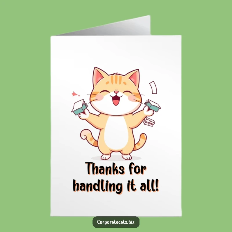 Free Printable Thank You Card: Juggling Cat's Gratitude - Funny Downloadable Gift