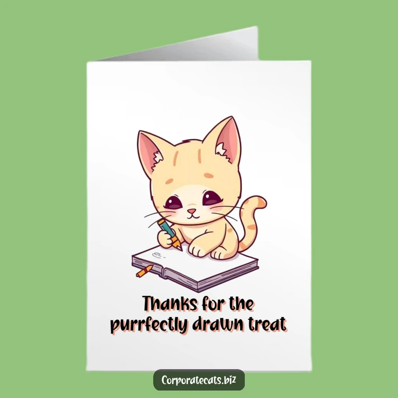 Free Printable Thank You Card: Funny Cat Artist Expressing Gratitude - Downloadable