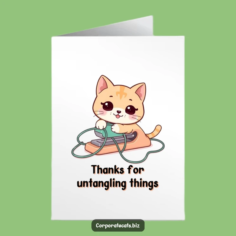Free Printable Thank You Card: Cat Stapler's Helpful Tie-Up - Humorous Downloadable Gift