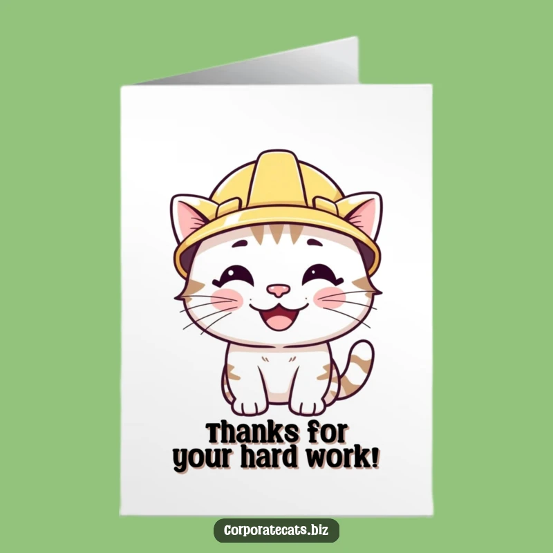Free Printable Cat Hard Hat Card: Funny Thank You Downloadable Gift for Builders
