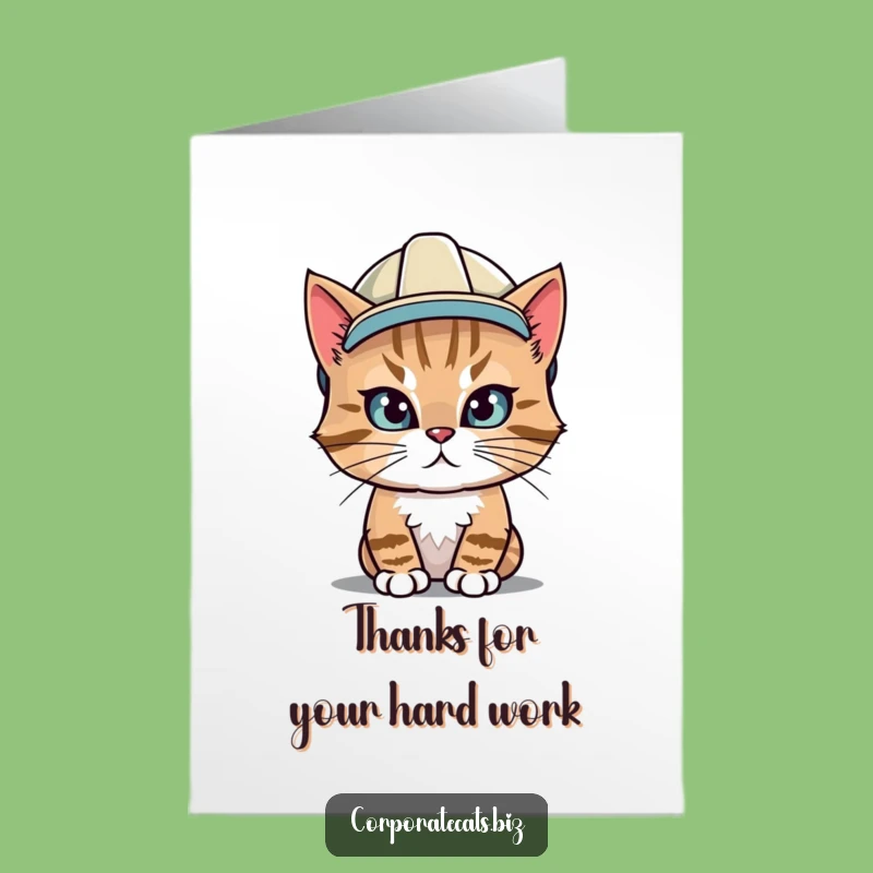 Free Printable Thank You Card: Hard Hat Cat Gratitude, Downloadable Thanks for Hard Work