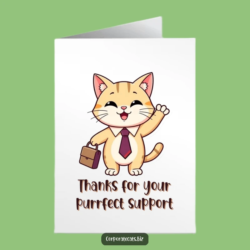 Free Printable Thank You Card: Funny Cat in Tie, Briefcase for a Grateful Downloadable Gift