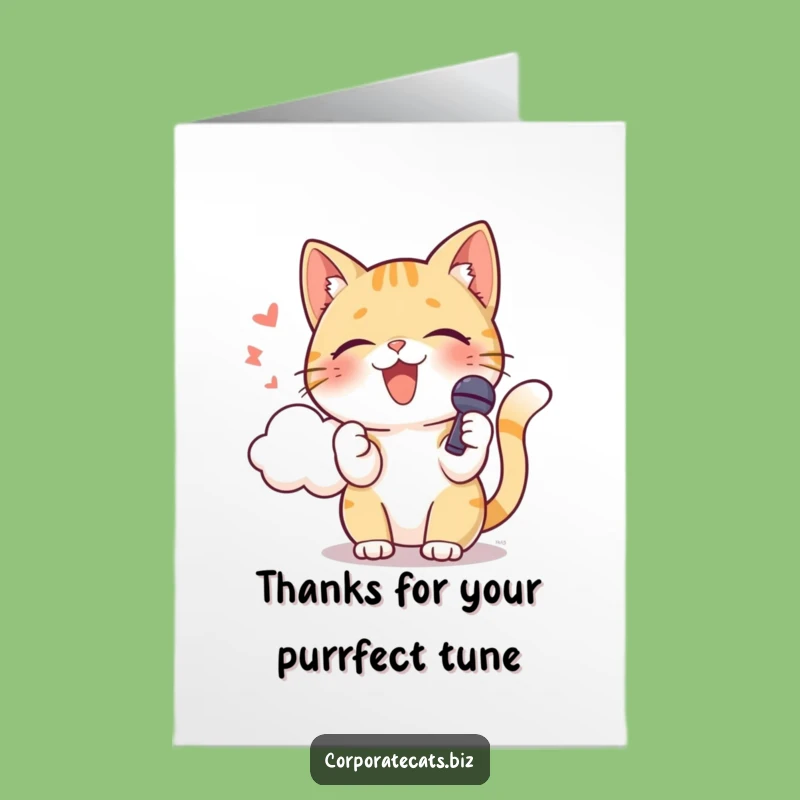 Free Printable Funny Thank You Cat Card: Singing Cat Microphone Downloadable Appreciation Gift