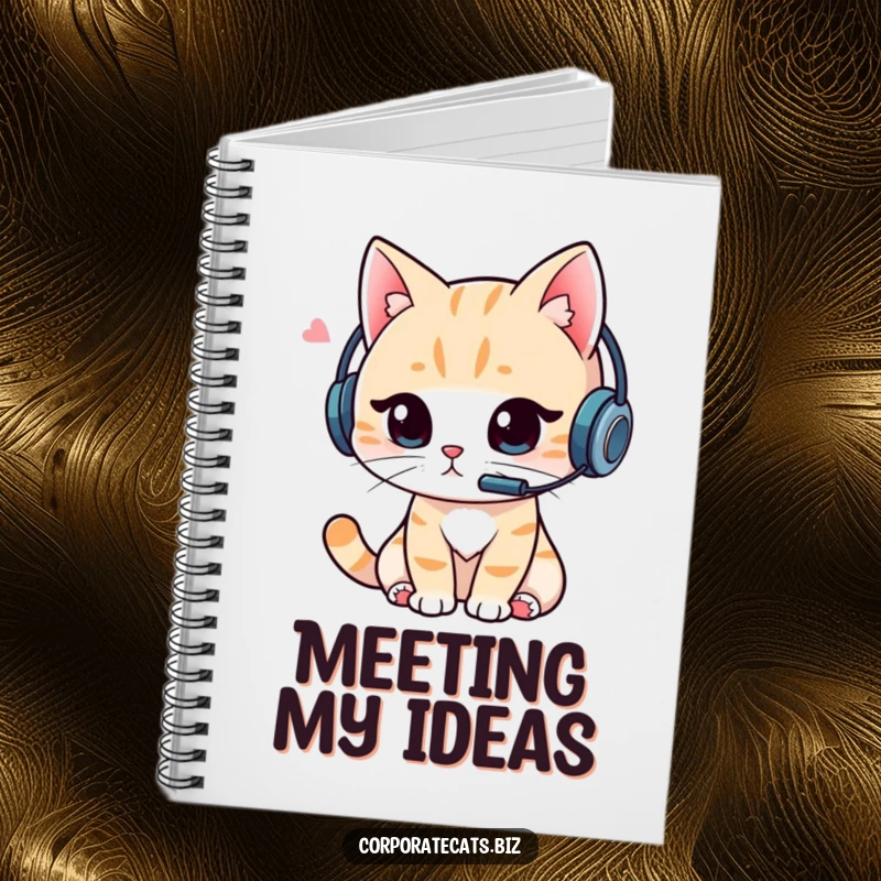 Funny Cat Gamer Notebook: Cute notebook featuring a cat wearing a headset, engrossed in a video call, perfect for notes and strategy.