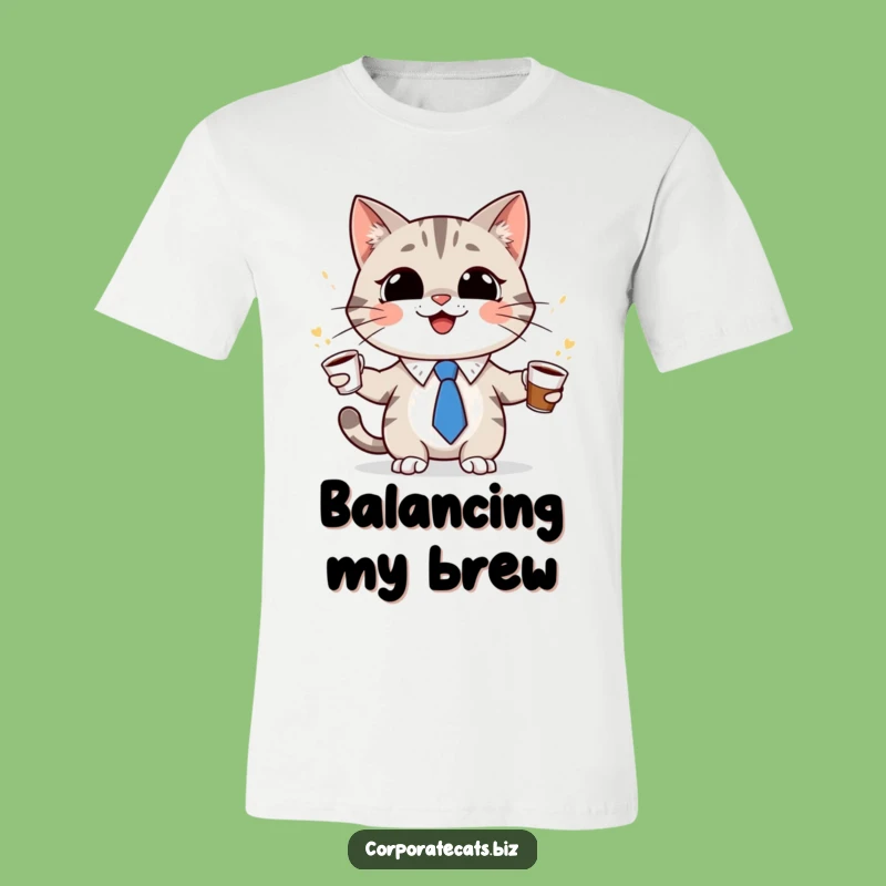 Funny Cat Juggling T-Shirt: Tiny Tie Cat, Hilarious Coffee Lover Tee