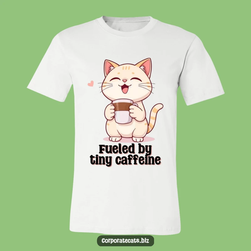 Funny T-Shirt: Cat Triumphantly Holding Tiny Coffee Cup - A Hilarious Gift!