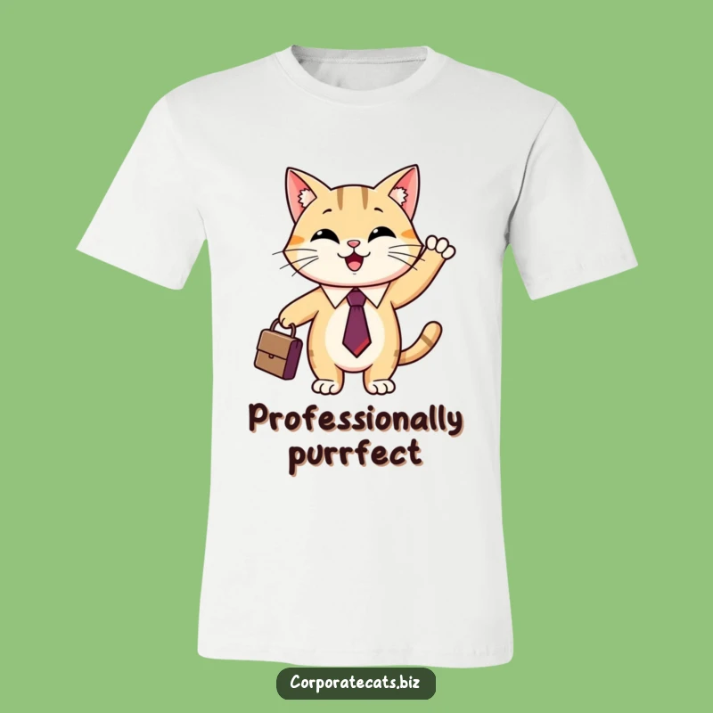Funny Cat in Tie T-Shirt: Hilarious Business Cat Waving Briefcase, Perfect Casual Wear Gift