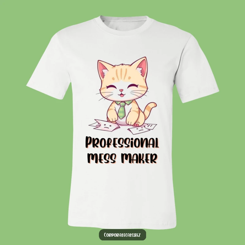 Funny Cat Tie T-Shirt: Fumbling Papers Cat, Hilarious Business Gift
