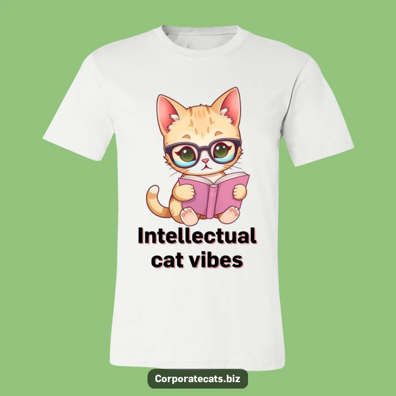 Funny Curious Cat Glasses T-Shirt: Book Lover Feline Tee Gift
