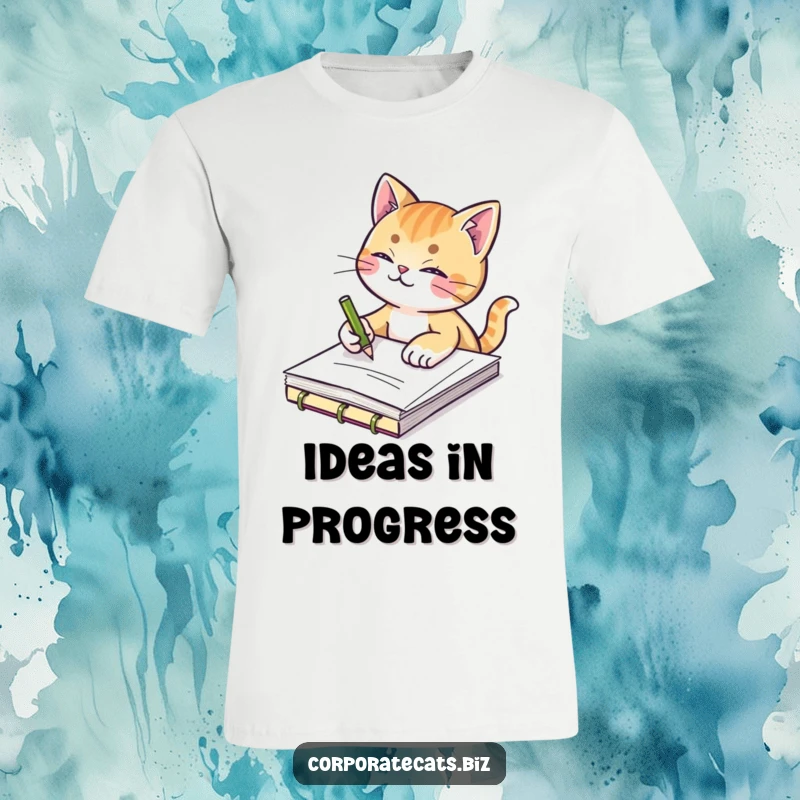 Funny t-shirt with a creative cat drawing in a notepad, celebrating artistic endeavors and imaginative thinking with humor.