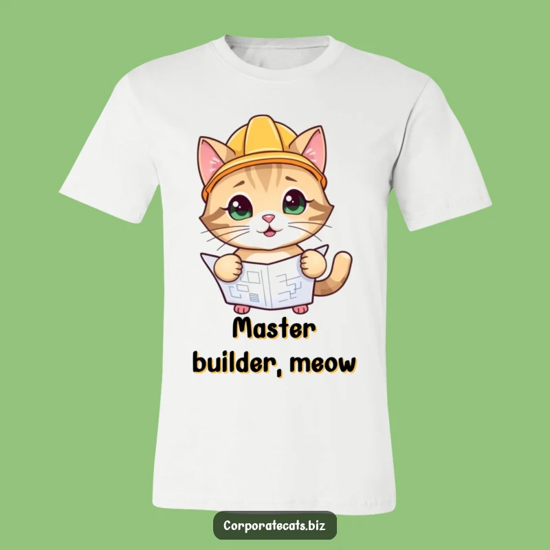 Funny Construction Cat T-Shirt: Playful Cat Inspecting Plans, Perfect Funny Gift