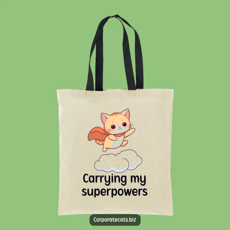 Funny Superhero Cat Tote Bag - Cape Cloud Leaping Accessory Gift