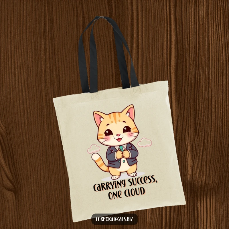 Funny business cat in a suit shaking hands with a cloud, a chic and humorous tote for professionals. An excellent funny gift.