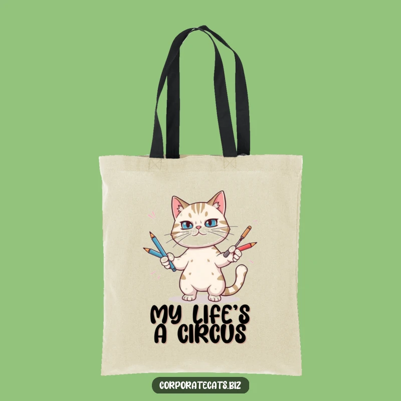 Funny Cat Juggling Pens Tote Bag - Chic and Hilarious Accessory for Errands