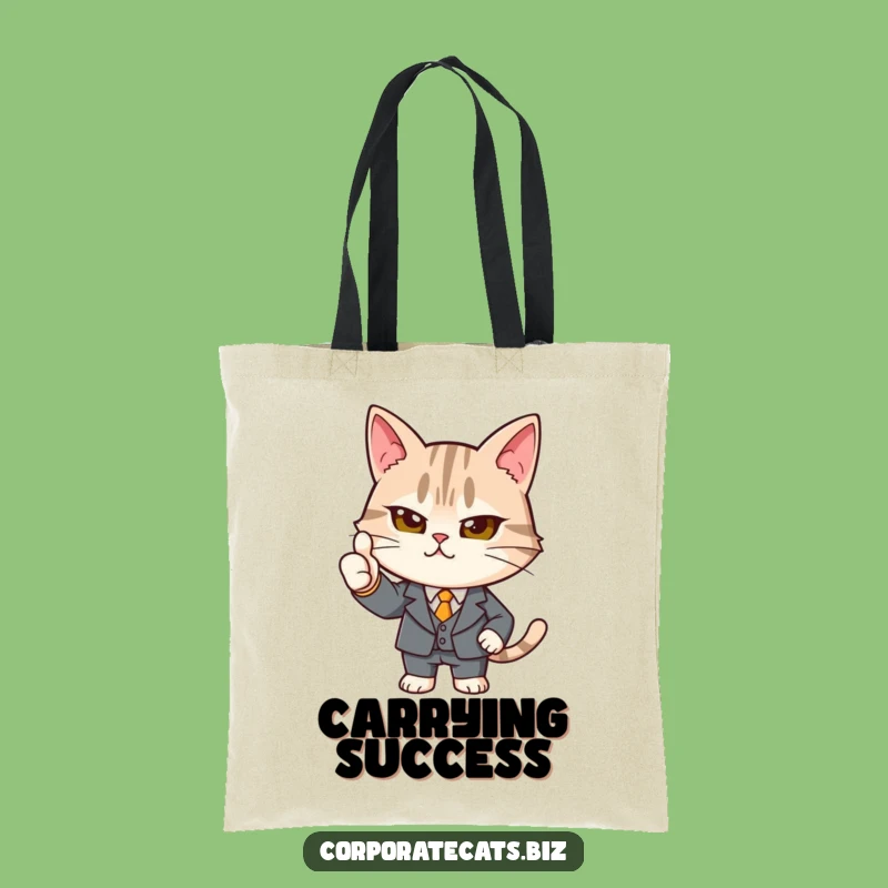 Funny Determined Cat Suit Thumbs-Up Tote Bag: Stylish Professional Feline Carry-All