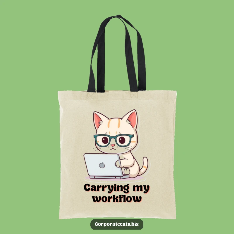 Funny Focused Cat Laptop Glasses Tote Bag: Smart Carry-All & Feline Humor