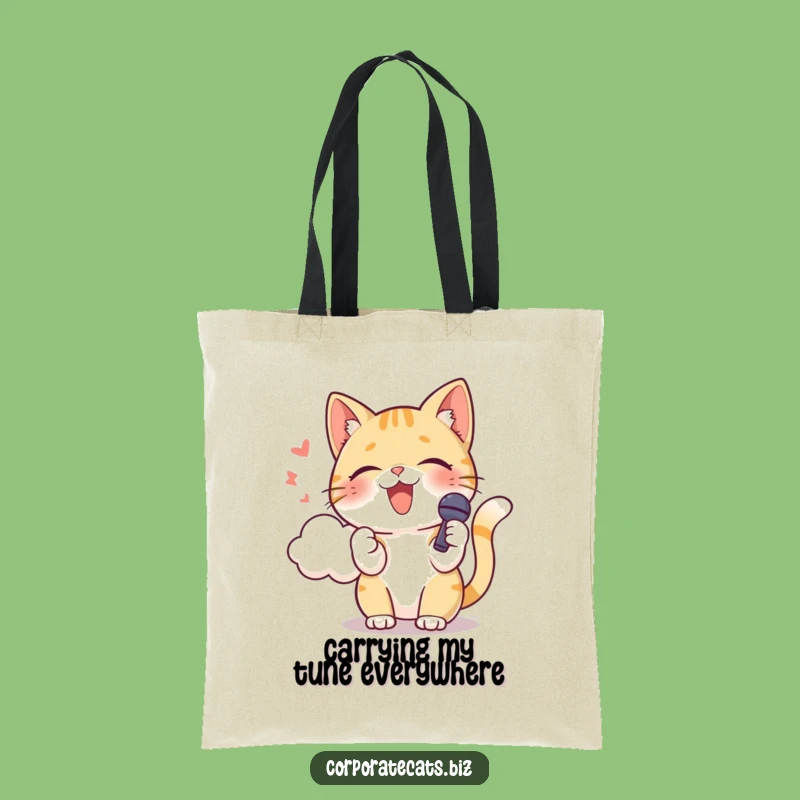 Funny Singing Cat Tote Bag - Microphone Feline Music Lover Gift