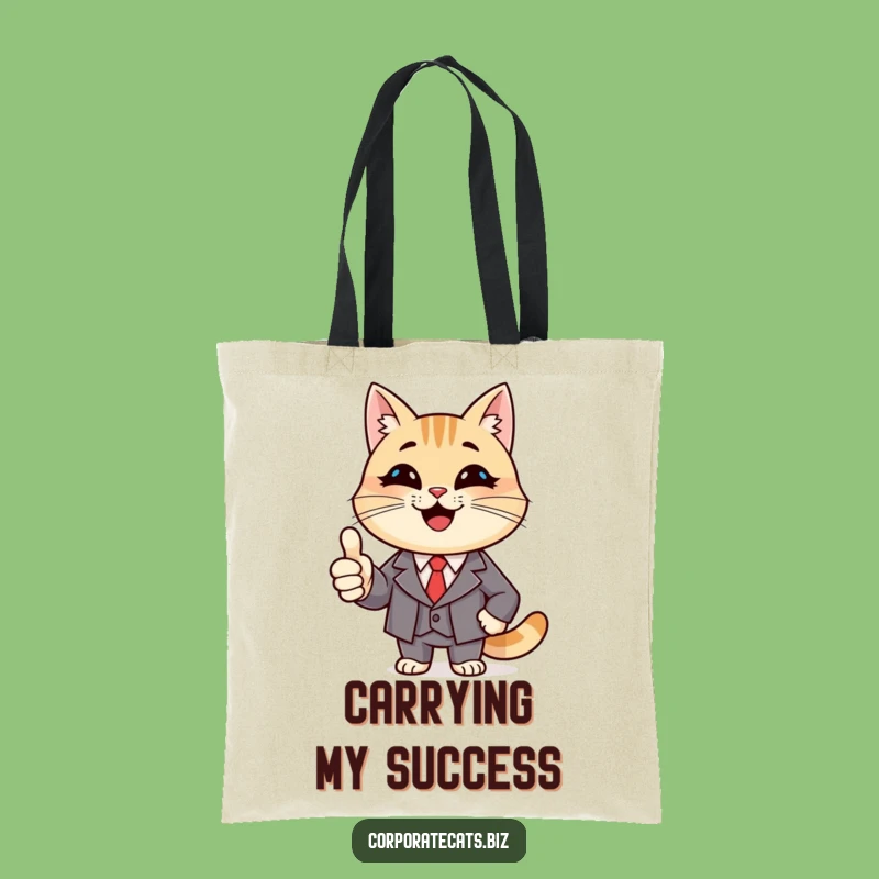 Funny Top Cat Tote Bag: Smiling Cat in Suit, Carry Your Success, Funny Gift