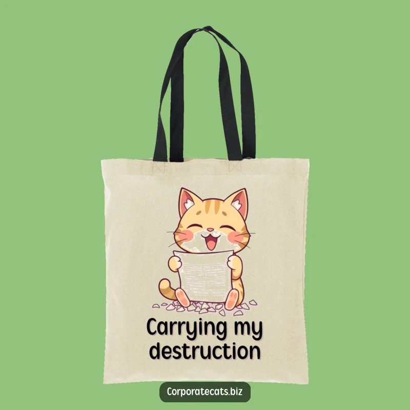 Funny Tote Bag: Cat Shredding Files - Hilarious Carry-All Gift!